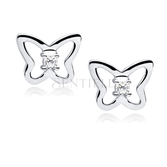 Silver (925) Earrings white zirconia-  butterflies