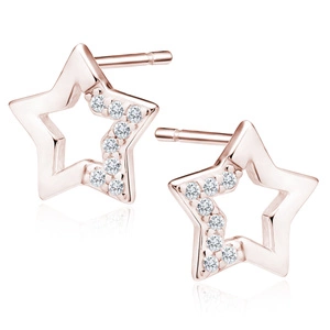 Silver (925) rose gold-plated star earrings with zirconias