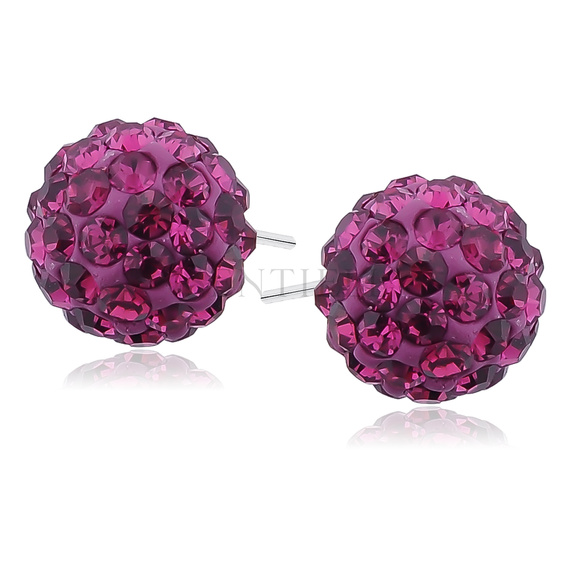 Silver (925) Earrings disco ball 12mm fuchsia