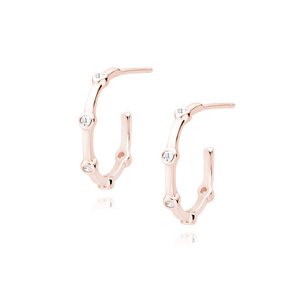 Silver (925) rose gold-plated earrings open hoop with white zirconias