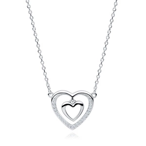 Silver (925) necklace - double heart with zirconias