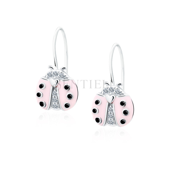 Silver (925) earings - pink ladybug with zirconias