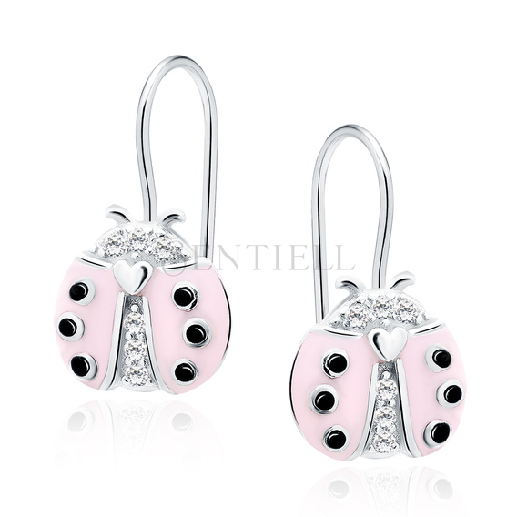 Pendientes plata de ley 925 - mariquita rosa con circonitas