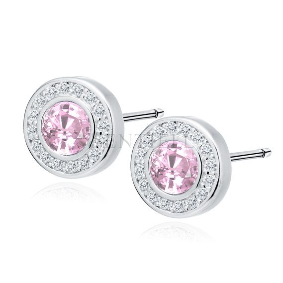 Silver (925) elegant round earrings with light pink zirconia