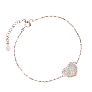 Pulsera de plata de ley 925 chapada en oro rosa con corazón con circonitas