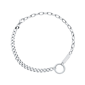 Pulsera de plata de ley 925 - círculo y placa en dos tipos de cadena