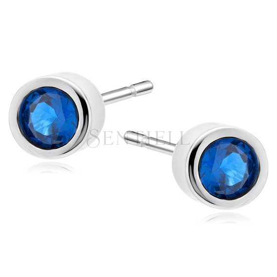 Silver (925) round earrings sapphire colored zirconia