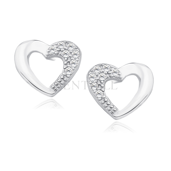 Silver (925) heart earrings with zirconia