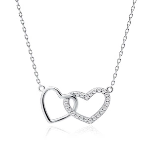 Silver (925) necklace two hearts with zirconia