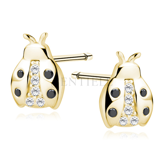 Silver (925) gold-plated earrings ladybug with zirconia