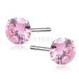 Silver (925) earrings round pink zirconia diameter 7mm