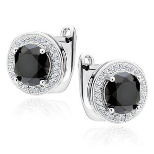 Silver (925) earrings with round black zirconia