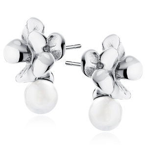 Pendientes de plata de ley 925 con flor y perla