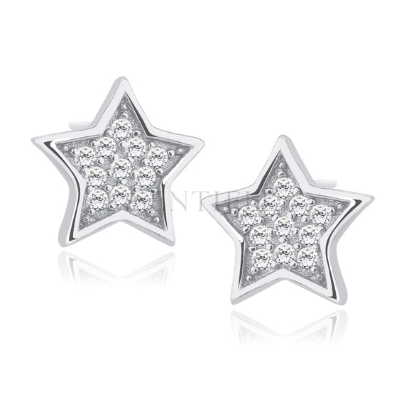 Silver (925) stars earrings with zirconia