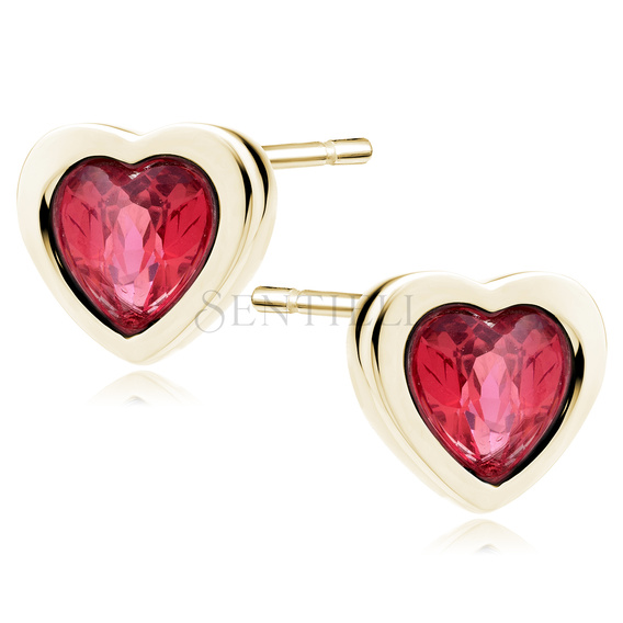 Pendientes de corazones de plata de ley 925 chapados en oro con circonitas rosas