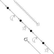 Silver (925) anklet - adjustable size with star and moon pendants