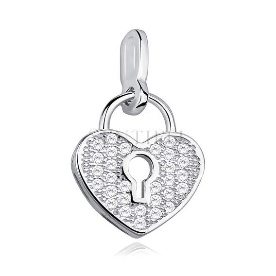 Silver (925) pendant - lock-heart with zirconia