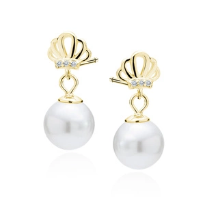 Silver (925) gold-plated pearl earrings with white zirconia