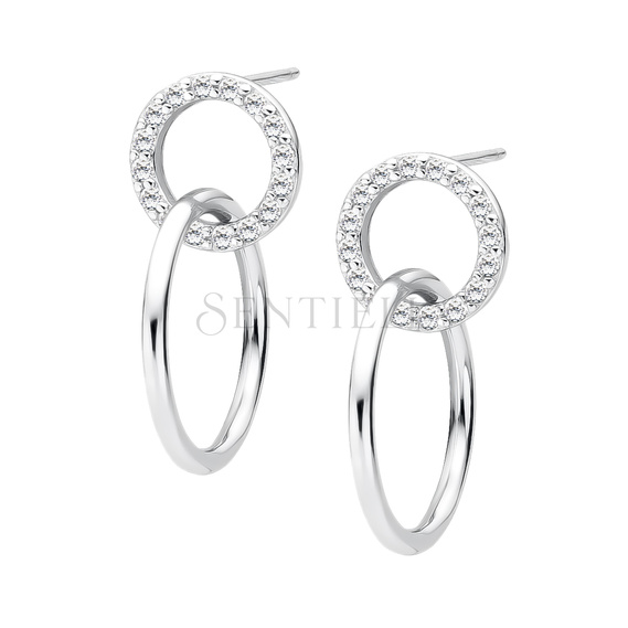 Silver (925) earrings - circles with white zirconias