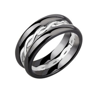 Two black ceramic rings and silver ring