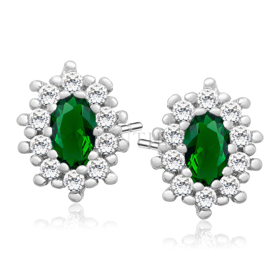 Silver (925) Earrings emerald colored zirconia