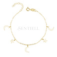 Silver (925) bracelet with moon and star pendants, gold-plated