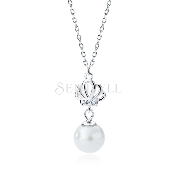 Silver (925) necklace with pearl and white zirconia