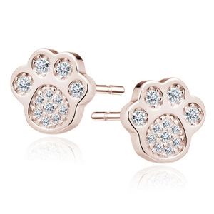 Silver (925) earrings - rose gold-plated dog / cat paw with white zirconias