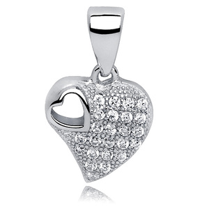 Silver (925) pendant white zirconia - heart in the middle
