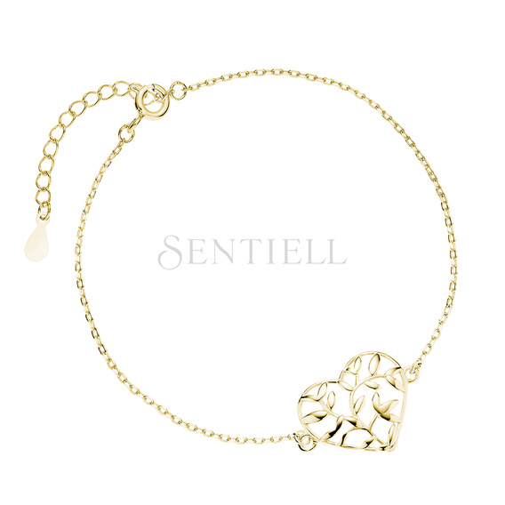 Pulsera de Plata de ley 925 chapada en oro - corazón con hojas
