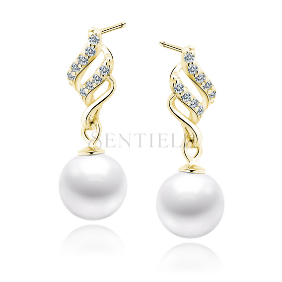 Silver (925) pearl gold-plated earrings with white zirconias