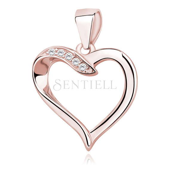 Silver (925) rose gold-plated pendant - heart with zirconia