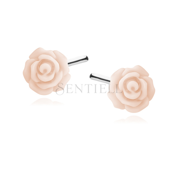 Silver (925) earrings roses - light pink