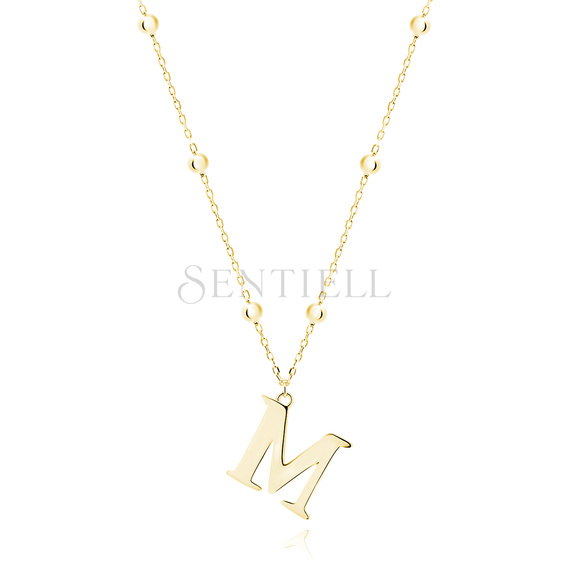 Silver (925) gold-plated necklace - letter M on chain with balls