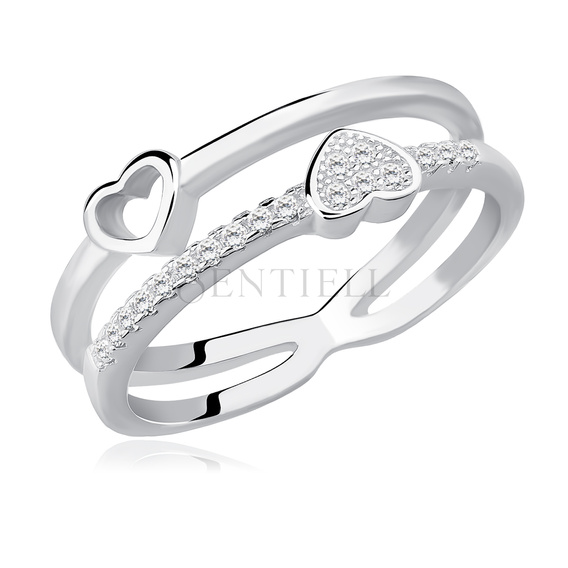 Silver (925) ring - hearts with white zirconia