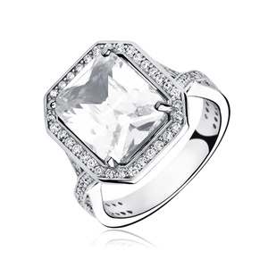 Silver fashionable (925) ring with white colored zirconia