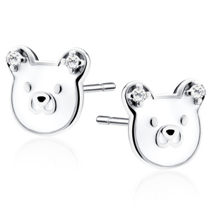 Silver (925) enameled earrings - bears with white zirconias