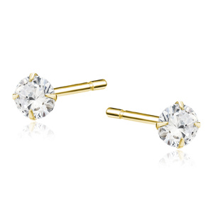 Silver (925) gold-plated earrings round white zirconia diameter 4mm