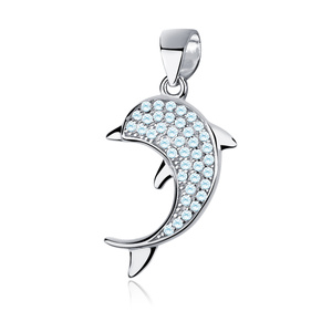 Silver (925) dolphin pendant with aquamarine zirconia