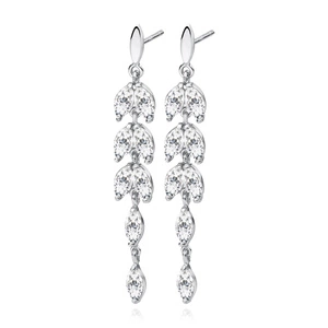 Silver (925) Earrings long leafs with zirconia