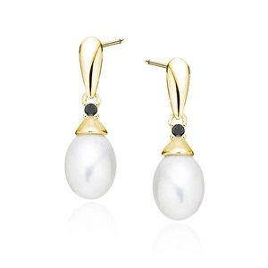 Silver (925) pearl gold-plated earrings with black zirconia