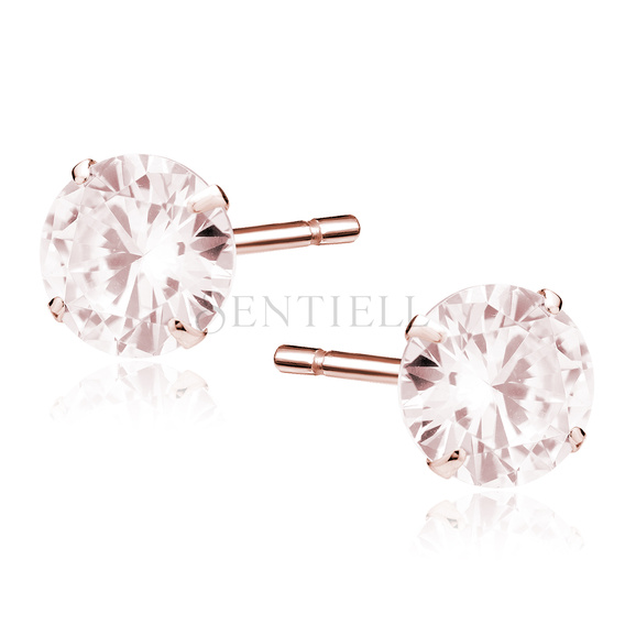 Pendientes de plata de ley 925 chapados en oro rosa circonita redonda diámetro 7 mm