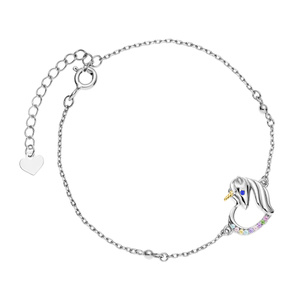 Pulsera de plata de ley 925 - unicornio con circonitas de varios colores y ojo de zafiro
