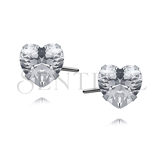 Silver (925) earrings white zirconia 6 x 6mm hearts