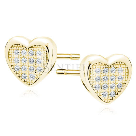 Silver (925) Earrings zirconia microsetting hearts gold-plated