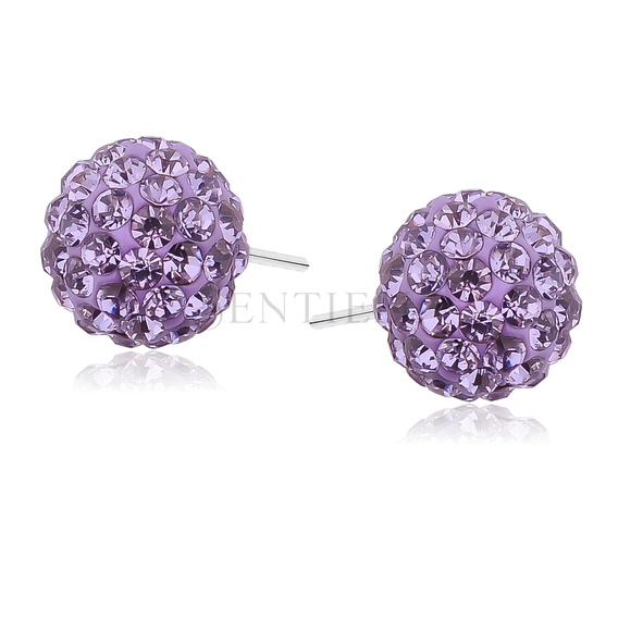 Silver (925) Earrings disco ball 10mm violet