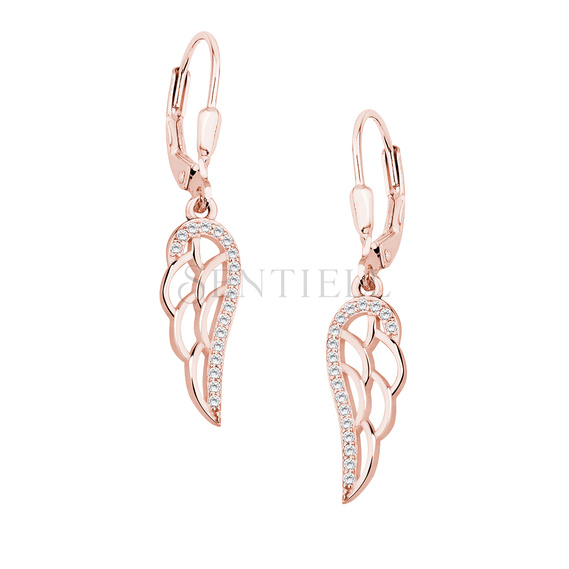 Silver (925) Earrings - wings with white zirconia, rose gold-plated