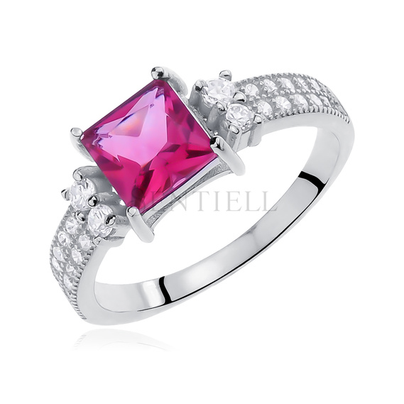 Silver (925) ring with ruby color & white zirconia