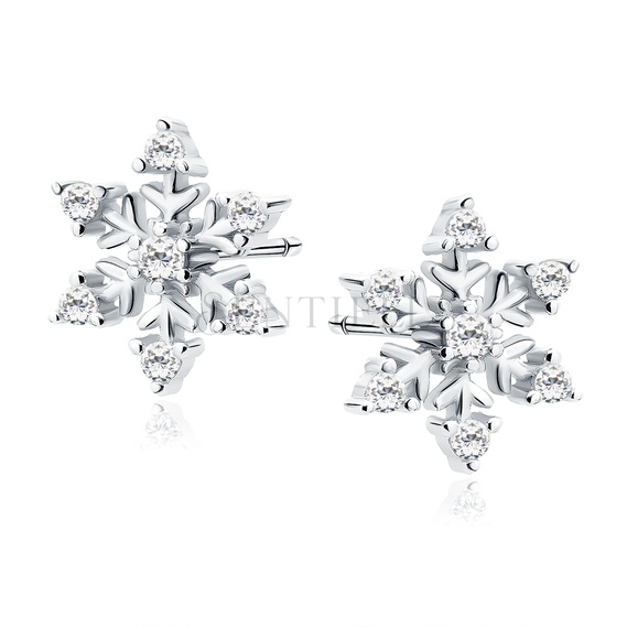 Silver (925) elegant earrings - snowflakes with zirconias