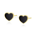 Silver (925) black enameled earrings - gold-plated hearts